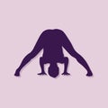 girl silhouette practising yoga in wide-legged forward bend pose. Vector illustration decorative design