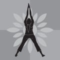 girl silhouette practising yoga in wide-legged upward salute pose. Vector illustration decorative design