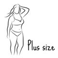 Girl silhouette sketch plus size model. Curvy woman symbol. Vector illustration Royalty Free Stock Photo