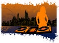 Girl Silhouette and turntable on City Background Royalty Free Stock Photo