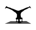 Yoga pose female silhouette. Headstand. Vector black and white isolated illustration.