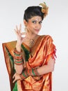 Girl in silk sari saying excellent Royalty Free Stock Photo