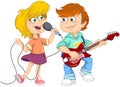 Girl singing and boy playing guitar.