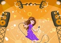 Girl singing, funny and enjoy with music and melody, people cartoon character, flat design style vector