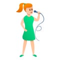 Girl singing microphone icon, cartoon style Royalty Free Stock Photo