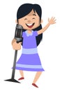 Girl is singing on microphone, illustration, vector