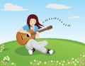 Girl singing while playing guitar Royalty Free Stock Photo