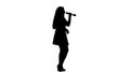Girl sings incendiary songs. White background. Silhouette. Side view. Slow motion