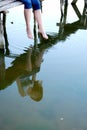 Girl sit on the small bridge