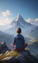 Girl siting on top of mountain ai generated