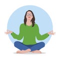 The girl sits in a lotus pose Zen and meditates. Girl in harmony and state of calm. Vector illustration on white background