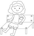 Girl sitting on a bench coloring page