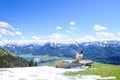 Girl sitting on big rock, Schafberg mountain, Austria