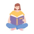 girl sitting with book reading and studying education