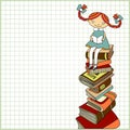 Girl sitting on the heap of books