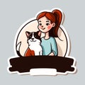 Girl sitting with her dog. Pet sitting. Dog Walking Service. Cartoon vector illustration