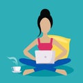 Girl Sitting At Home Working Freelance