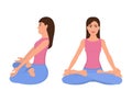 Girl sitting in lotus position front and side view