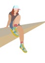 girl sitting on the parapet