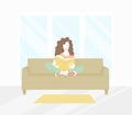 Girl sitting reads on the couch art design stock vector illustration