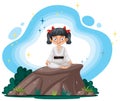 A girl sitting on a rock, stars twinkling Royalty Free Stock Photo