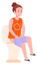 Girl sitting on toilet. Morning child routine icon