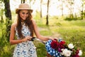 Girl sitting on vintage bicycle Royalty Free Stock Photo