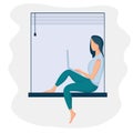 Girl sitting windowsill laptop 1