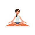 Girl sitting in yoga lotus position, beautiful woman practicing yoga vector Illustration on a white background Royalty Free Stock Photo