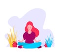 Girl sitting in a yoga Lotus position. Meditation girl Yoga in nature. Vector illustration