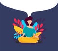 Girl sitting in a yoga Lotus position. Meditation girl Yoga in nature. Vector illustration