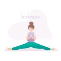 Girl sitting in yoga pose,Center Splits Pose or Samakonasana asana in hatha yoga