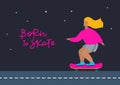 Girl on skateboard flat vector illustration card Royalty Free Stock Photo