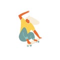 Girl skateboarder ride a skate illustration in vector