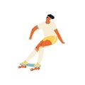 Girl skateboarder ride a skate illustration in vector