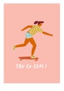 Girl skateboarder ride a skateboard