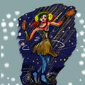 Girl on skates .Winter decoration. holidays illustration, rink