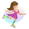 Girl skating in a pink dress. Vector illustration Royalty Free Stock Photo