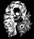 Girl with skeleton make up hand drawn vector sketch. Santa muerte woman witch portrait stock illustration