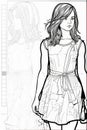 girl sketch full body style of coloring book for girls generative AI