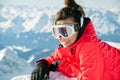 Girl with ski equipment on top of the mountain Royalty Free Stock Photo