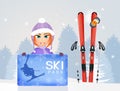 Girl skier with skipass