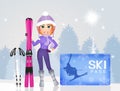 Girl skier with skipass Royalty Free Stock Photo