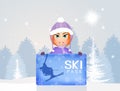 Girl skier with skipass Royalty Free Stock Photo