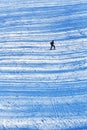 Girl skiing on the late afternoon snowy slopes with transversal Royalty Free Stock Photo