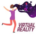 Girl skiing with virtual reality glasses vector concept