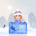 Girl and skipass in winter Royalty Free Stock Photo