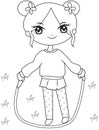 Girl with a skipping rope coloring page