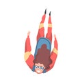 Girl Skydiver Doing Base Jump, Person Jumping with Parachute in Sky, Skydiving Parachuting Extreme Sport Cartoon Style