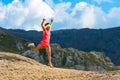 Girl skyrunner trains downhill Royalty Free Stock Photo